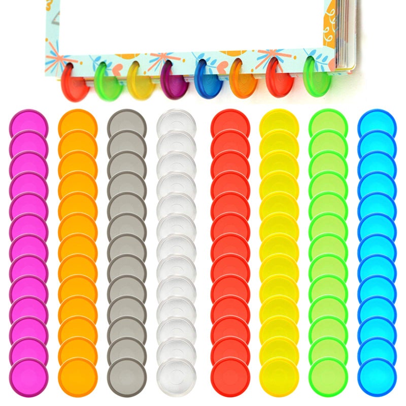 Haploon 104 Pieces Mini Plastic Book Binding Discs,Haploon 8 Colors Binding Ring Discs Expansion Discs Mushroom Hole Loose Leaf Ring Round Binding Mini Disc Buckle Hoop for DIY Notebooks Planners - Image 1